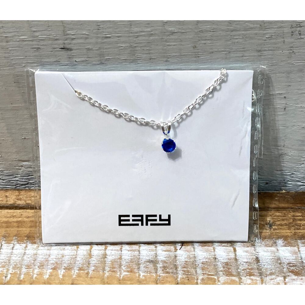 EFFY Blue Solitaire Pendant Necklace Silver Tone Chain New Sealed Package